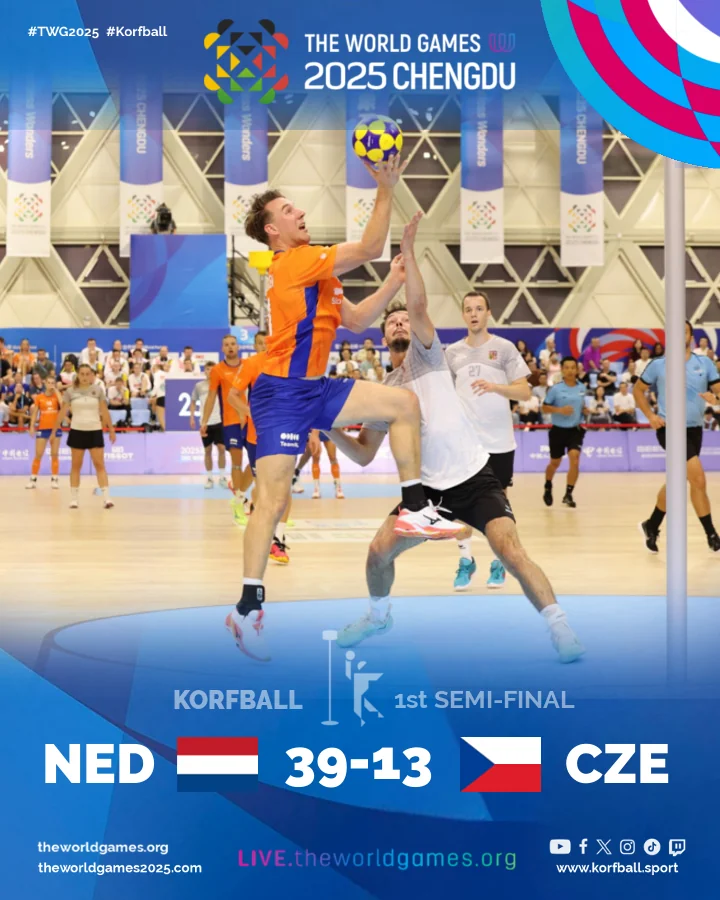 Final score, Netherlands-Czechia | SF1 | Korfball at The World Games 2025