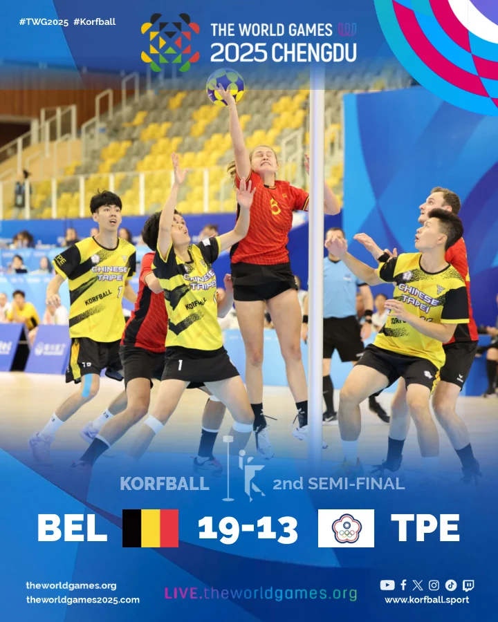 Final score, Belgium-Chinese Taipei | SF4 | Korfball at The World Games 2025