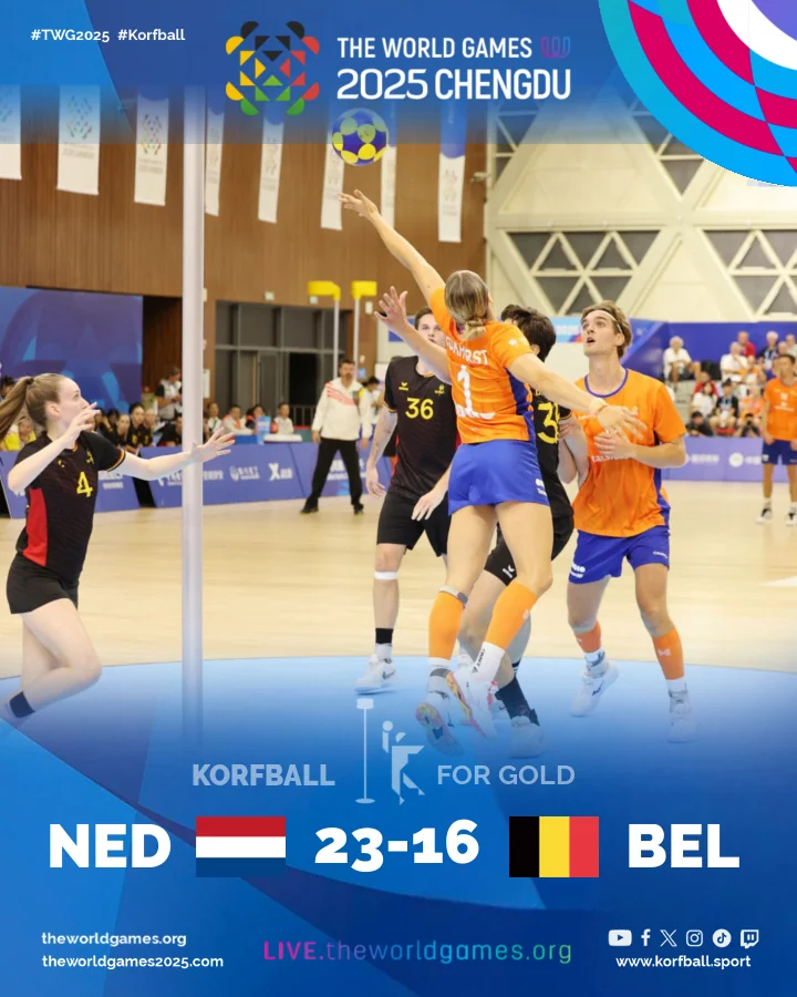 Final score, Netherlands-Belgium | Final | Korfball at The World Games 2025