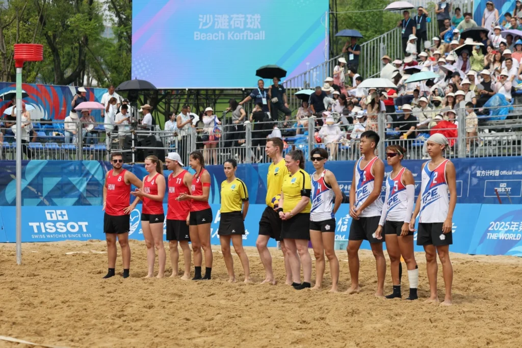 Chinese Taipei-Hungary | Beach Korfball at The World Games 2025, photo by Gertrude de Vries