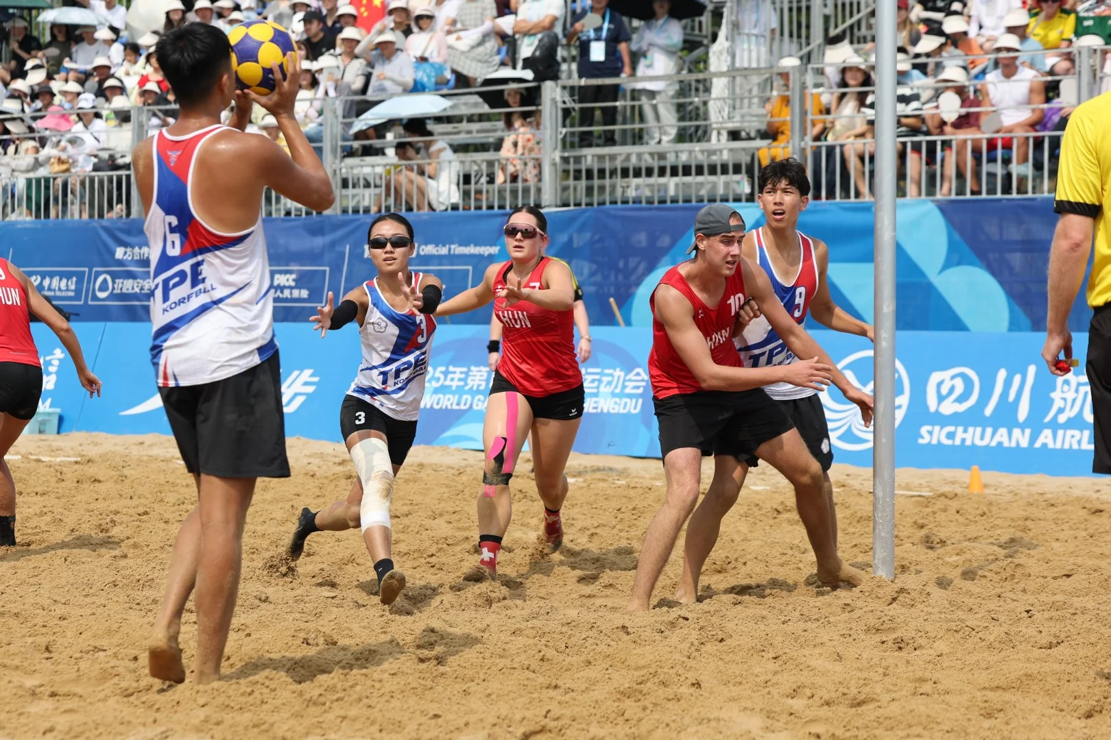Chinese Taipei-Hungary | Beach Korfball at The World Games 2025, photo by Gertrude de Vries