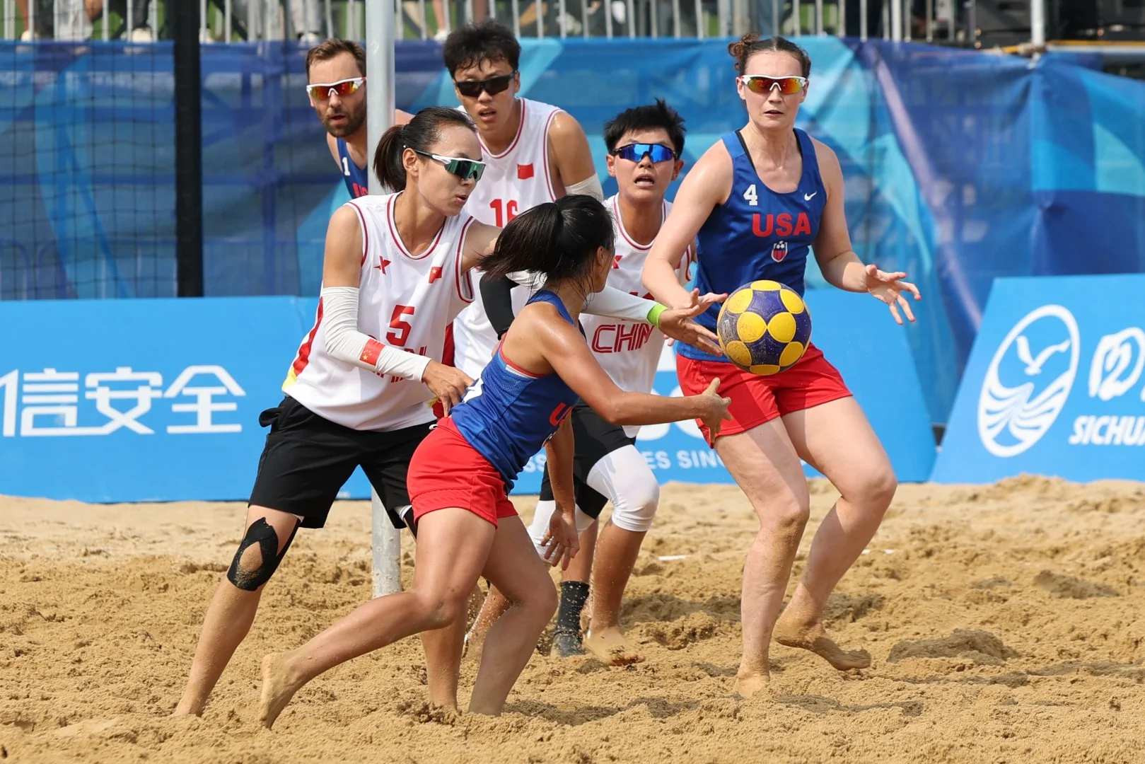 China-USA | Beach Korfball at The World Games 2025, photo by Gertrude de Vries