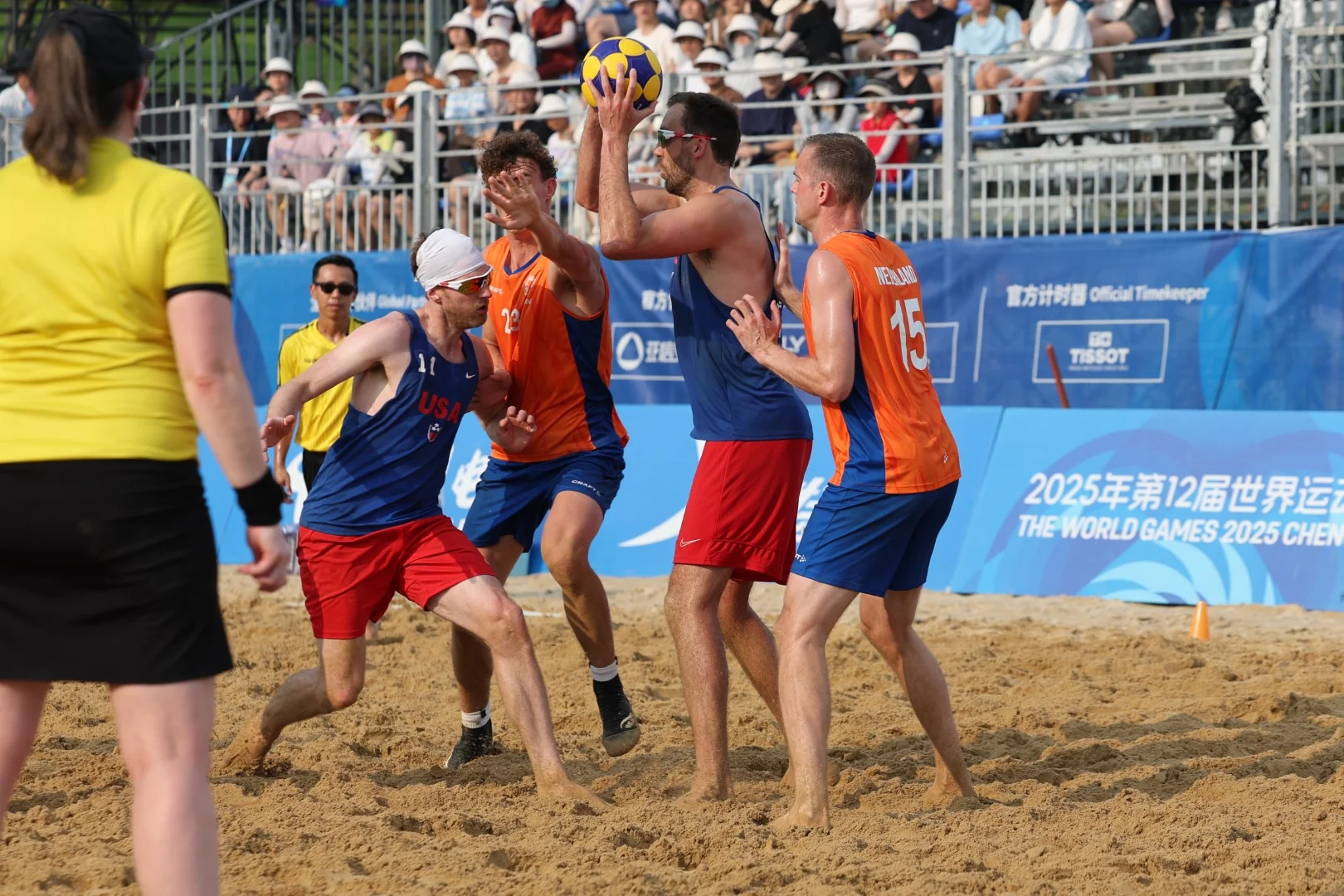 Netherlands-USA | Beach Korfball at The World Games 2025, photo by Gertrude de Vries