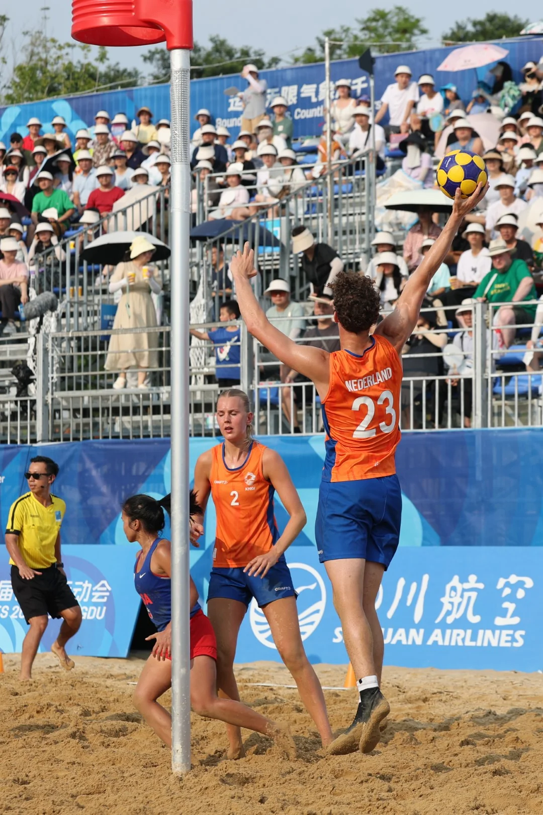 Netherlands-USA | Beach Korfball at The World Games 2025, photo by Gertrude de Vries