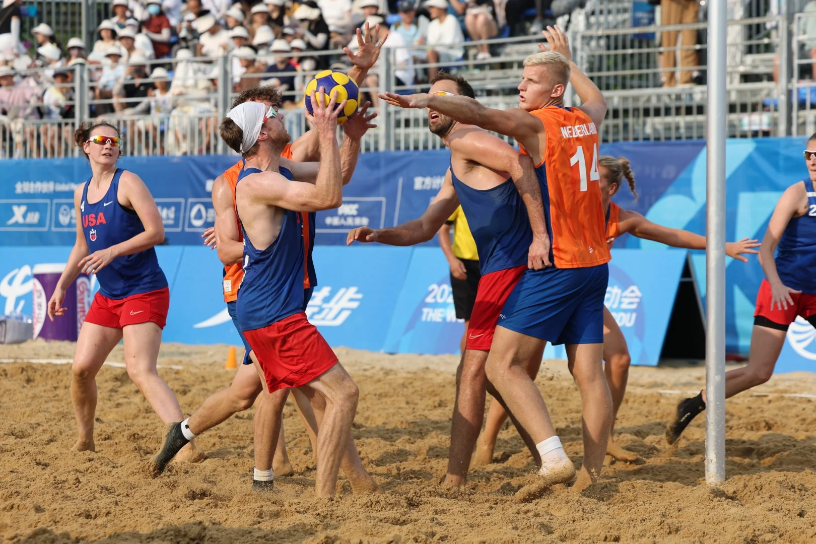 Netherlands-USA | Beach Korfball at The World Games 2025, photo by Gertrude de Vries