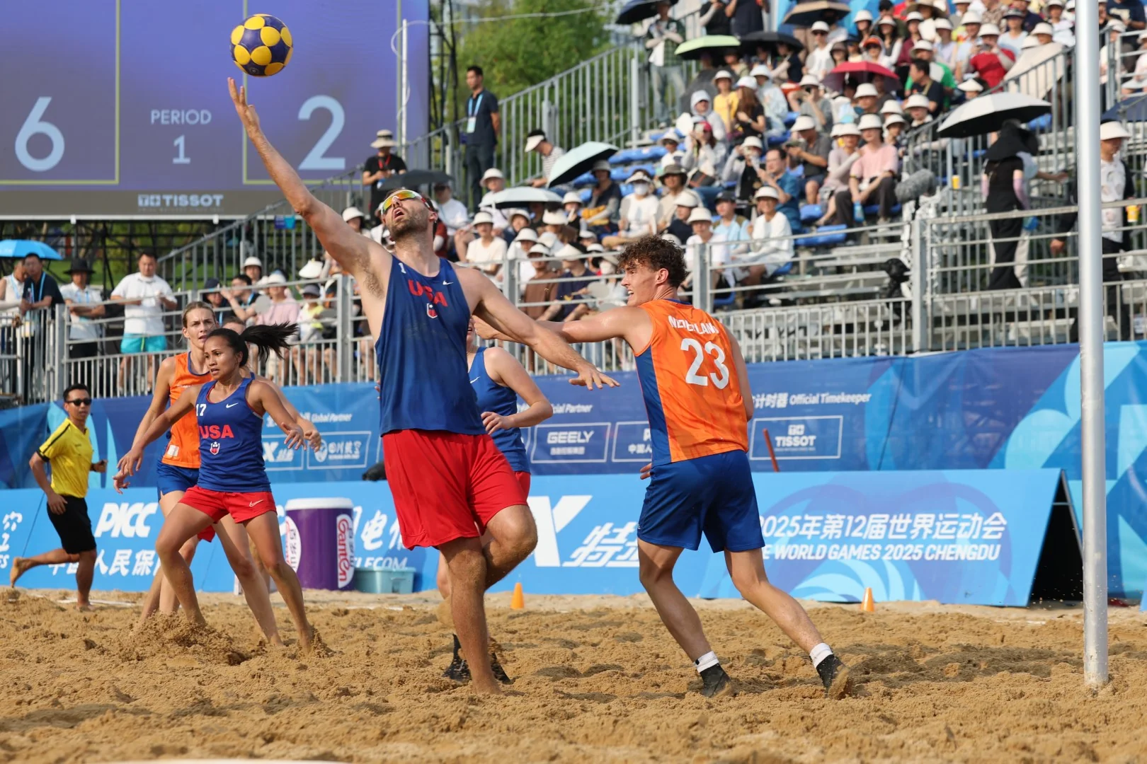 Netherlands-USA | Beach Korfball at The World Games 2025, photo by Gertrude de Vries