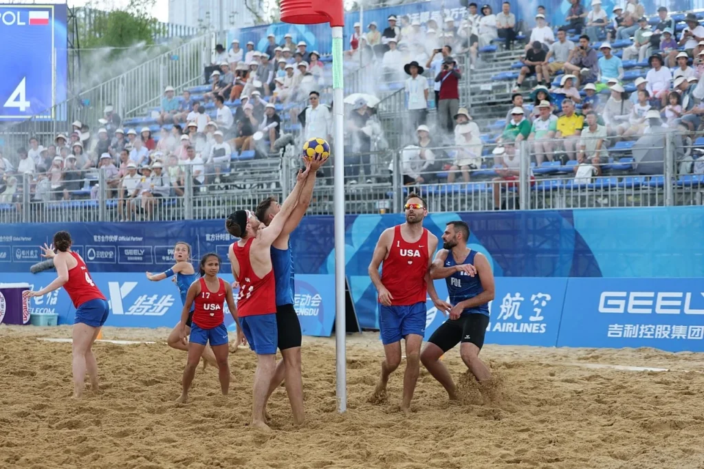 USA-Poland | Beach Korfball at The World Games 2025, photo by Gertrude de Vries