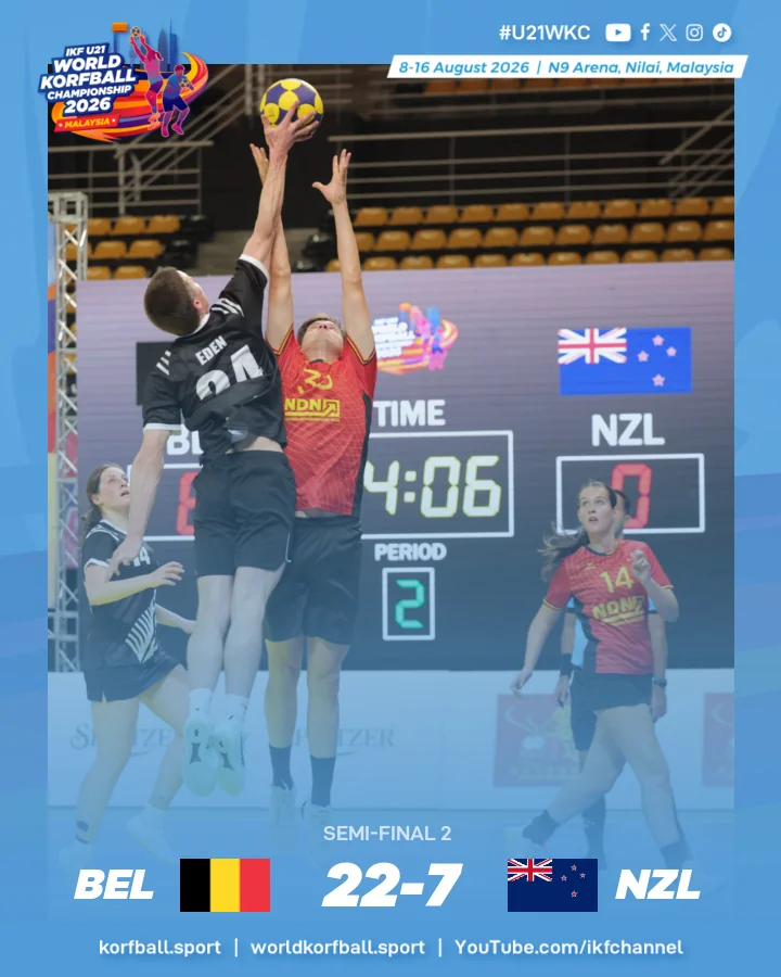 Final score, Belgium - New Zealand | IKF U21 World Korfball Championship 2026