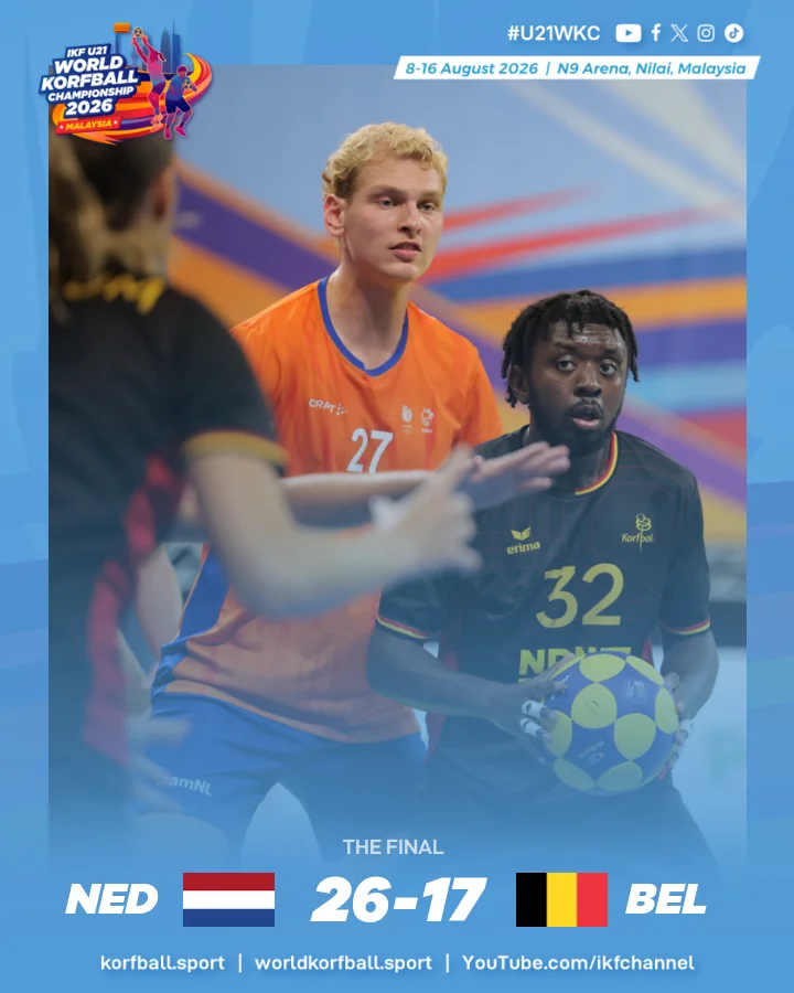 Final score, Netherlands - Belgium | IKF U21 World Korfball Championship 2026
